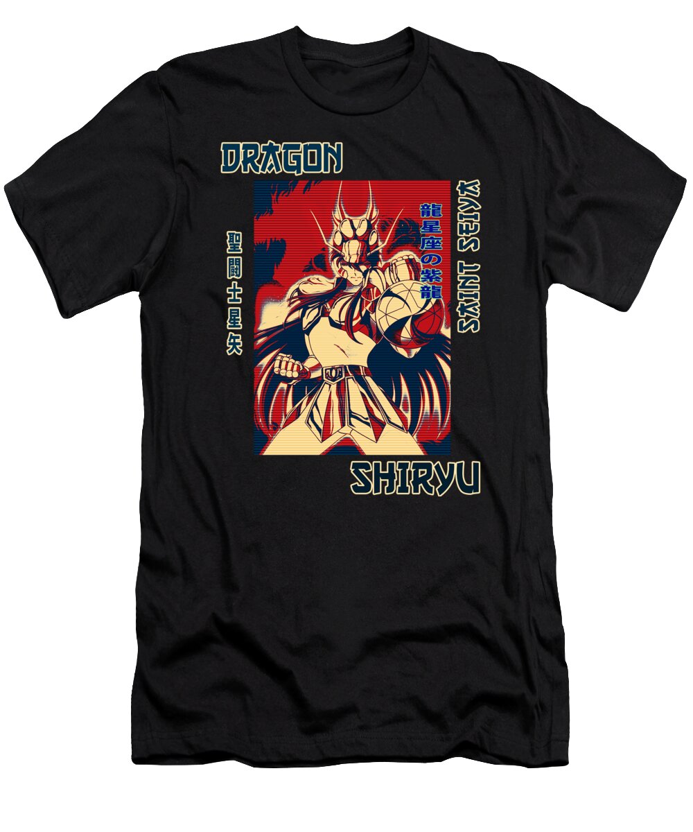 Andromeda T-Shirt featuring the drawing Classic Dragon Saint Seiya Anime Gifts For Fans by Lotus Leafal