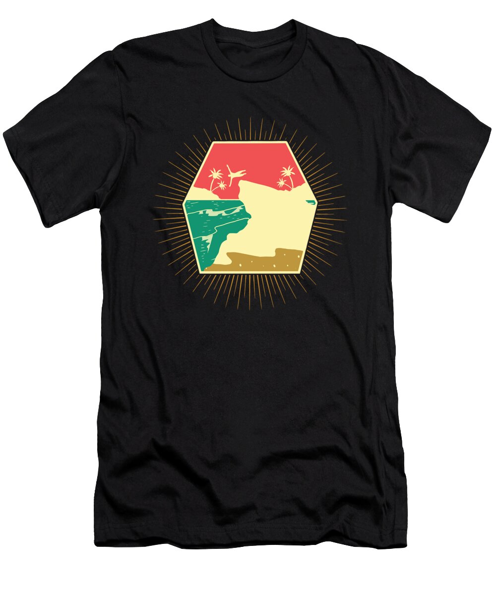 Cliff Jumping T-Shirt featuring the digital art Cliff Jump Retro Island Palms Cliff Diving Gift by Thomas Larch