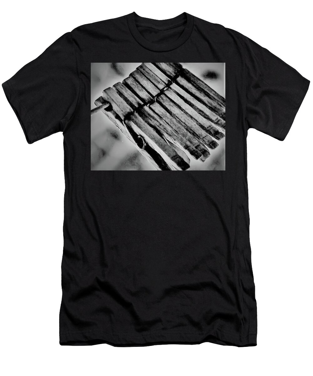Cloths Pin Wood Close B&w T-Shirt featuring the photograph Clothes Pin by John Linnemeyer
