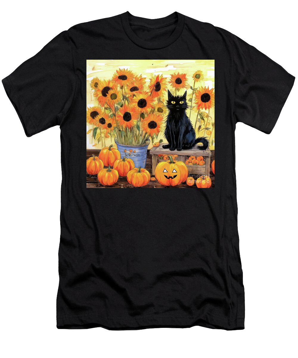 Cat T-Shirt featuring the painting Coco At The Farm Stand by Tina LeCour