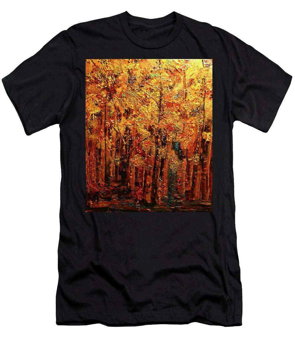 Aspen T-Shirt featuring the painting Colorado Gold by Marilyn Quigley