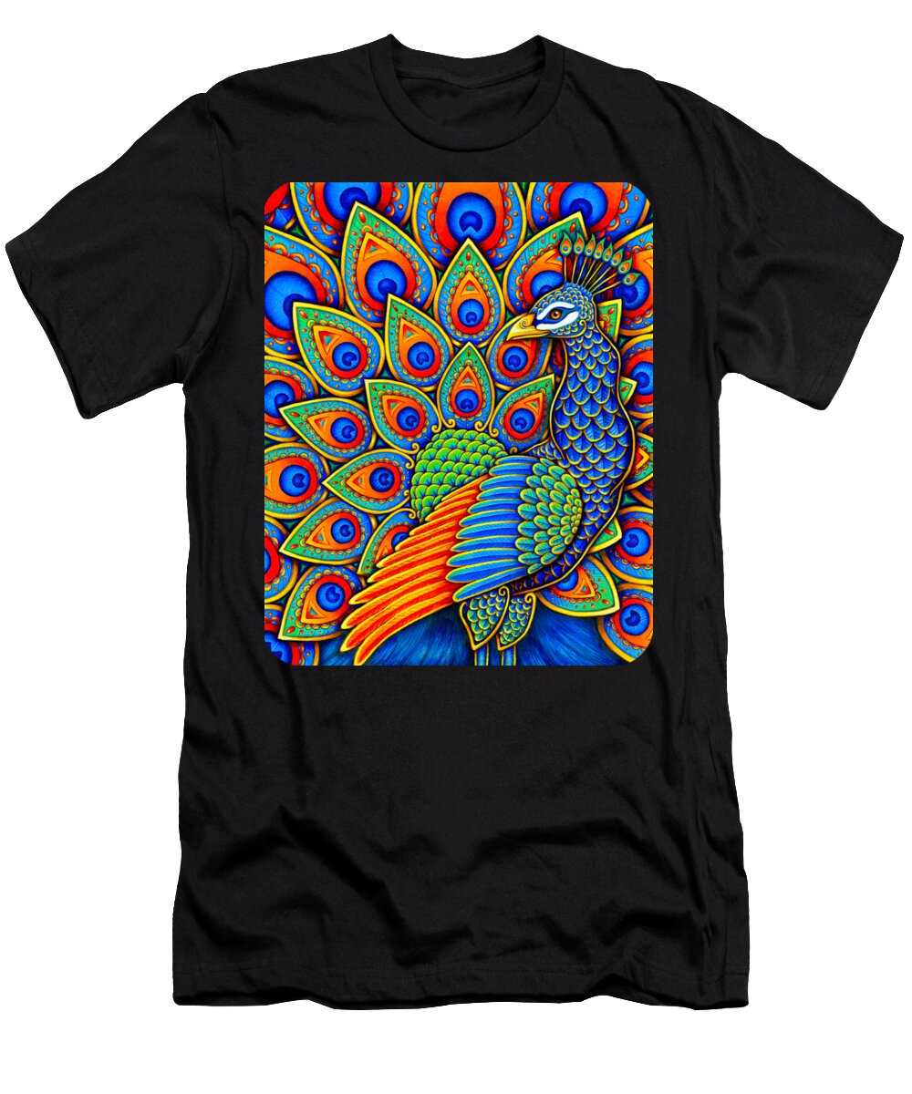 Peacock T-Shirt featuring the drawing Colorful Paisley Peacock by Rebecca Wang
