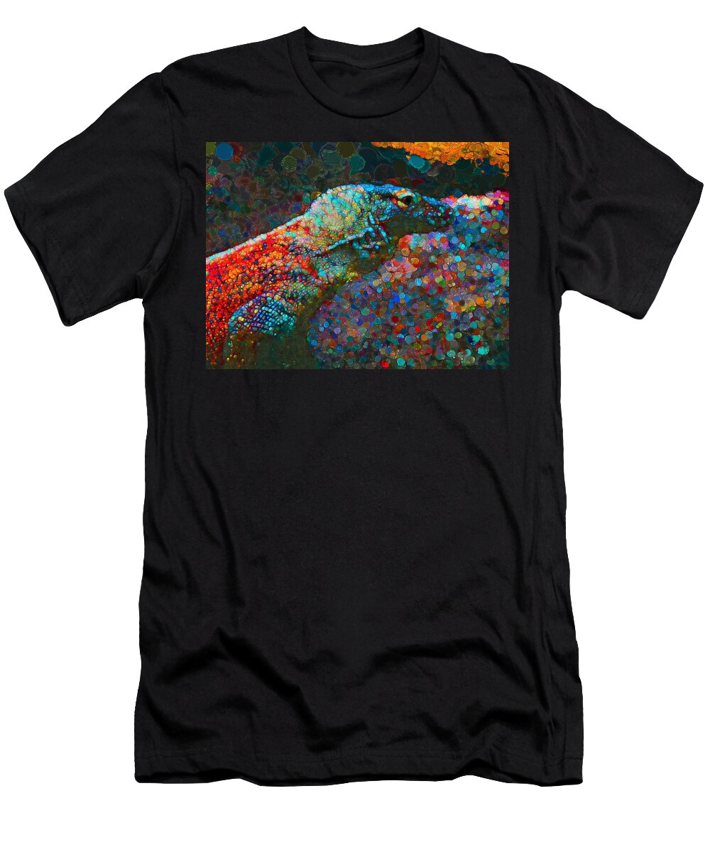 Komodo Dragon T-Shirt featuring the digital art Colorful Scales Of The Komodo Dragon by Joan Stratton