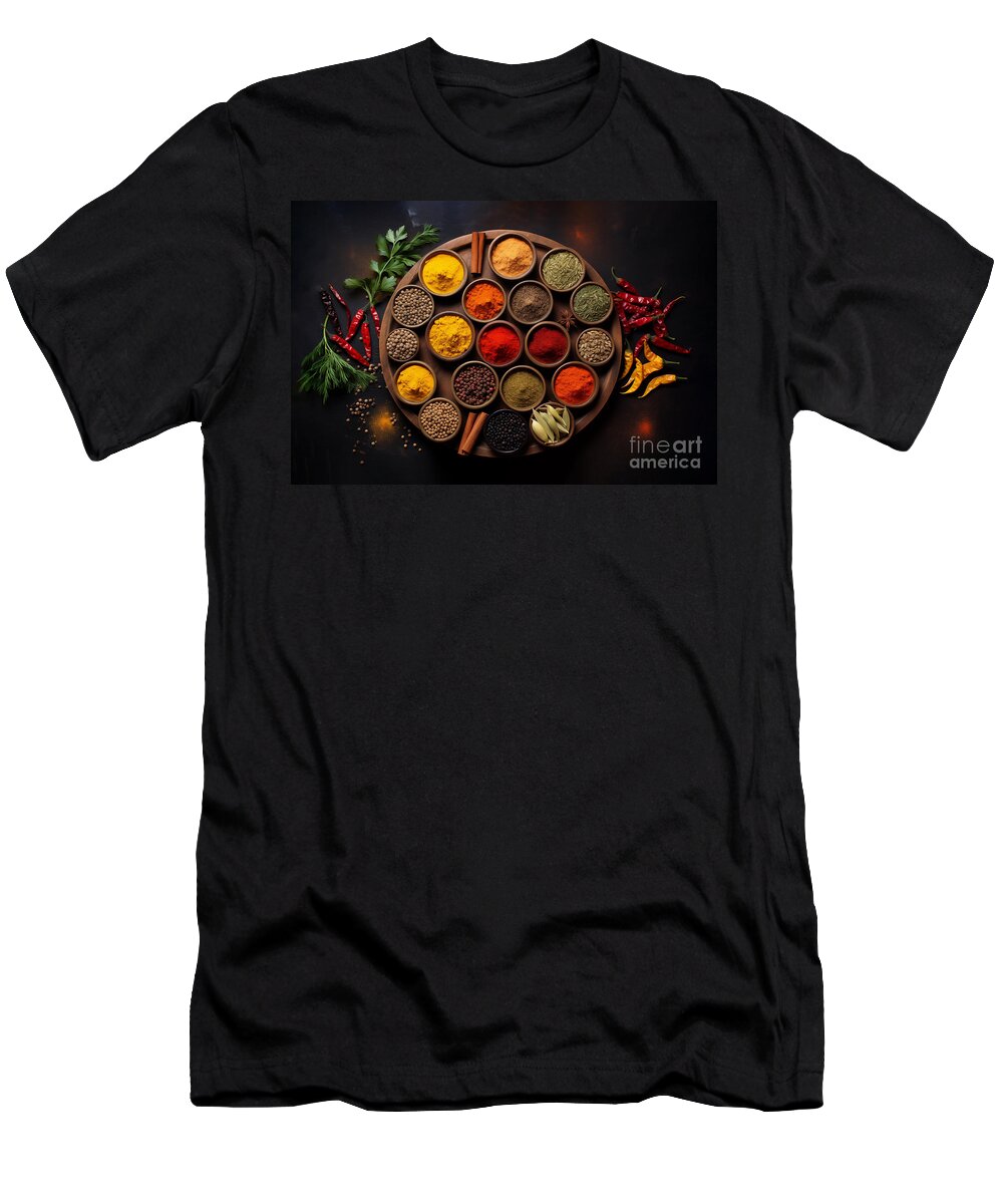 Spices T-Shirt featuring the photograph Colorful spices assortment by Delphimages Photo Creations