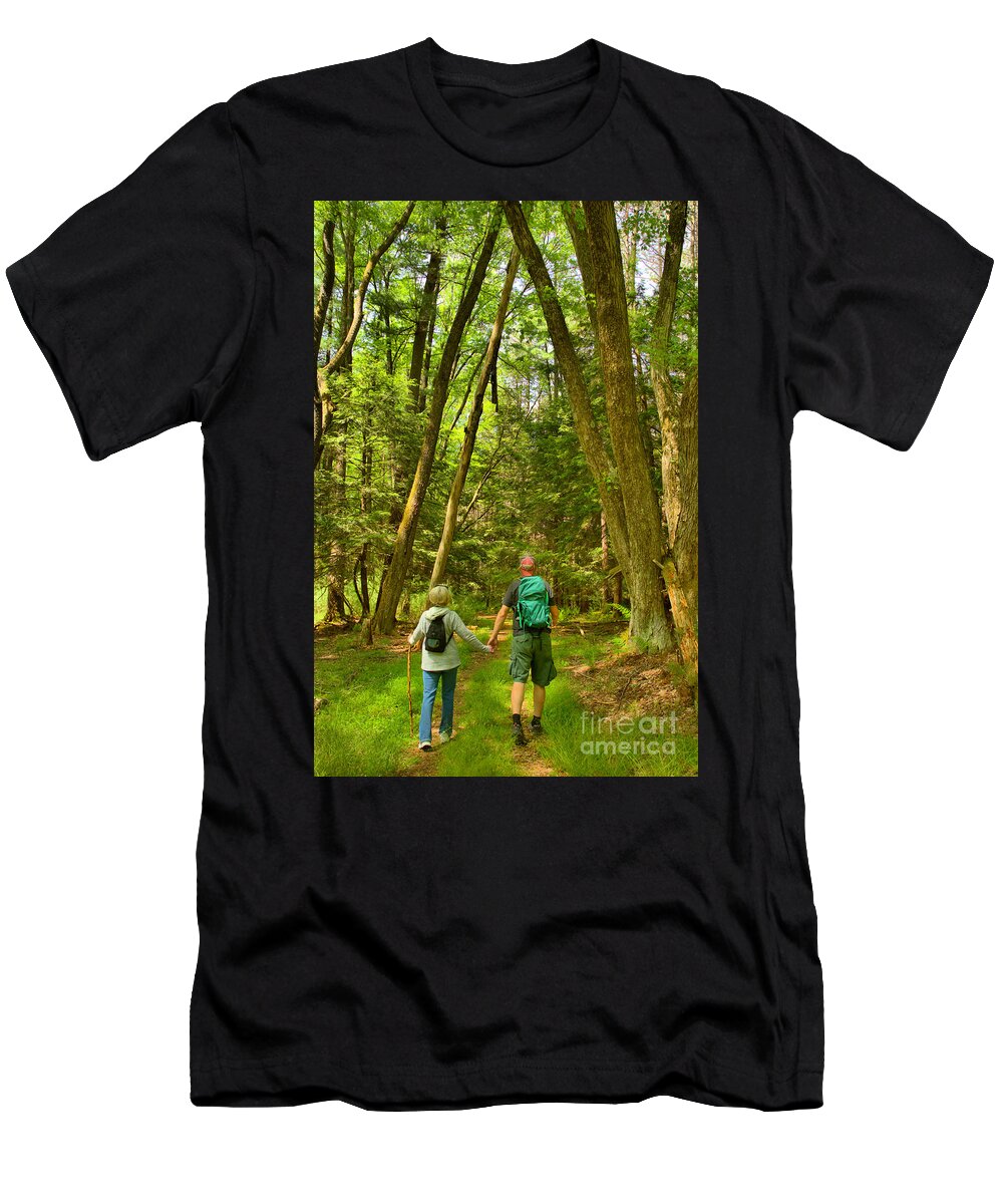 Cook T-Shirt featuring the photograph Cook Forest Hikers Under The Arch by Adam Jewell
