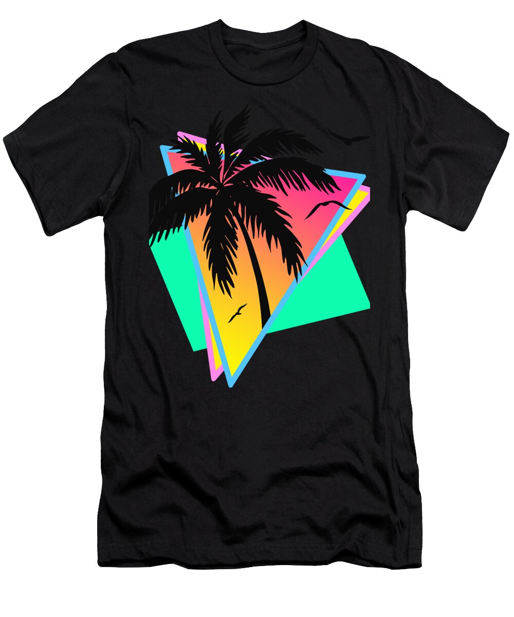 Classic T-Shirt featuring the digital art Cool 80s Tropical Sunset by Filip Schpindel
