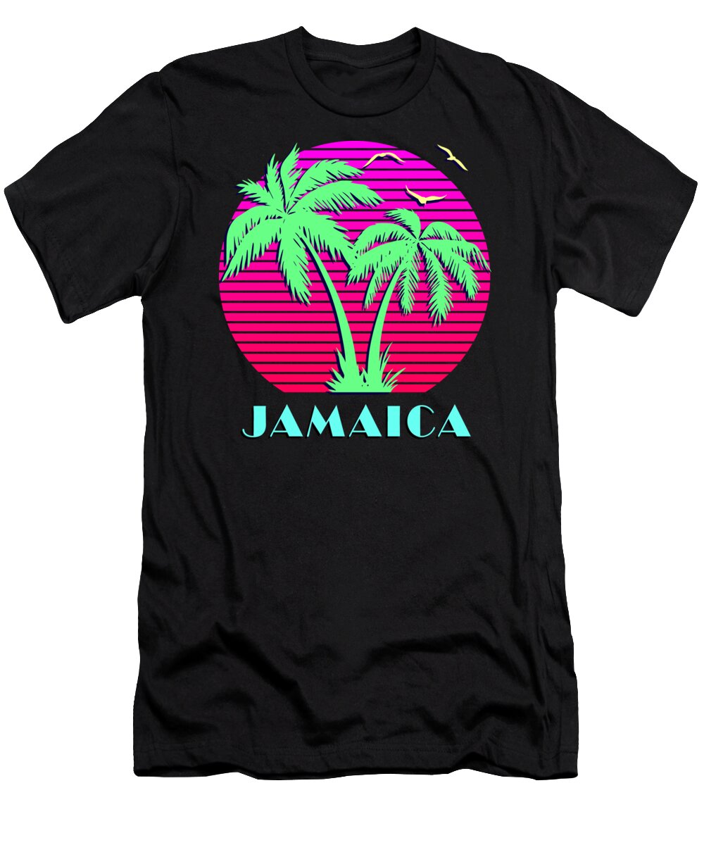 Classic T-Shirt featuring the digital art Copy of Retro Palm Trees Sunset by Megan Miller