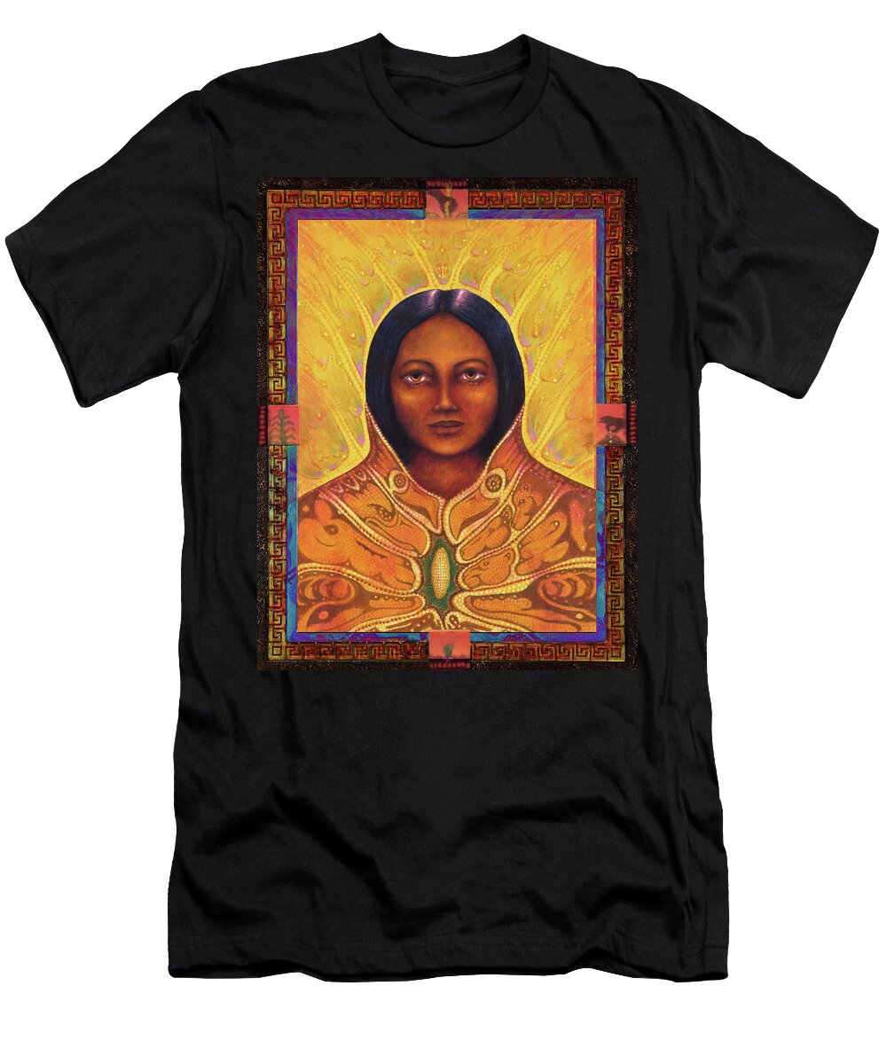 Native American T-Shirt featuring the painting Corn Woman by Kevin Chasing Wolf Hutchins