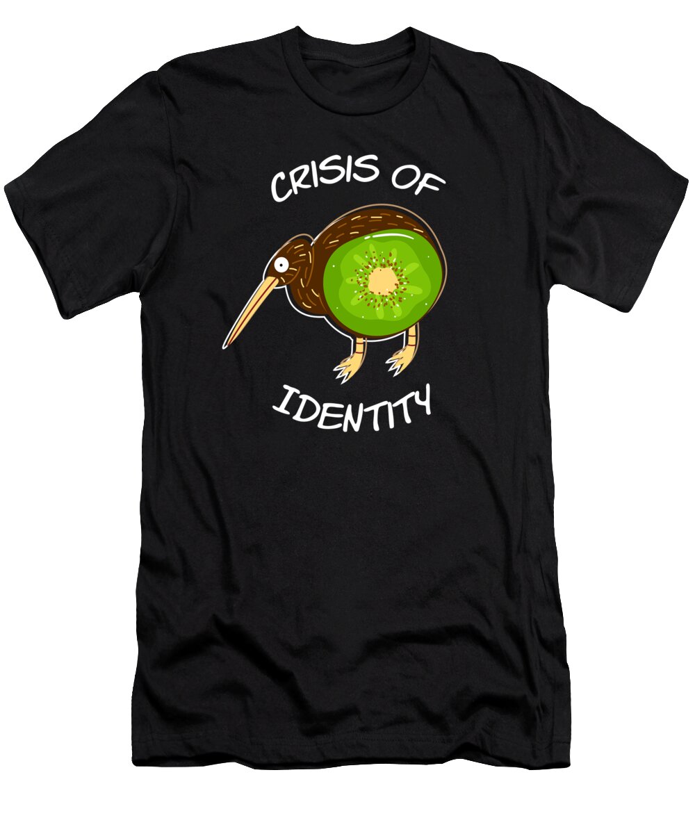 Kiwi T-Shirt featuring the digital art Crisis Of Identitiy Kiwi Bird Fruit by Moon Tees