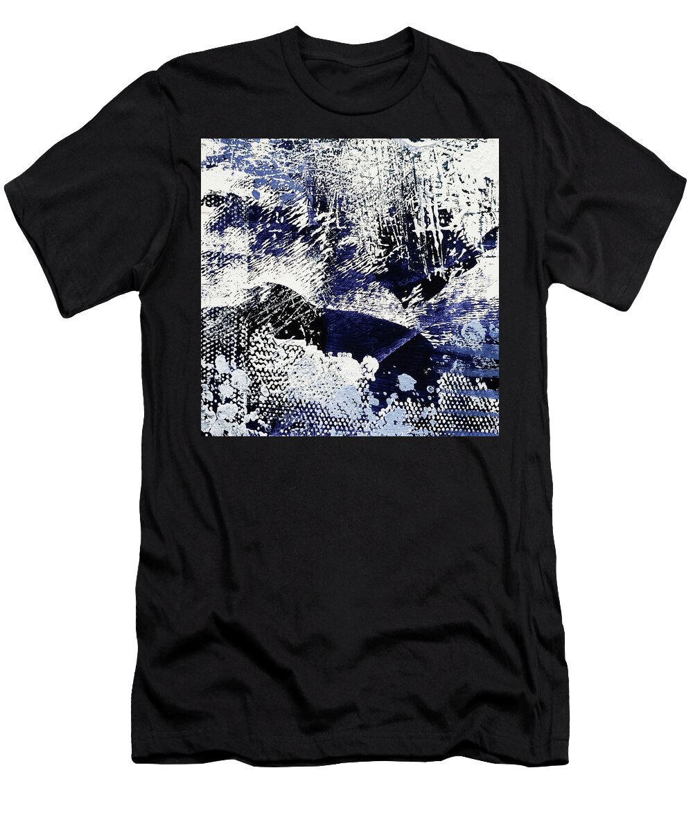 Indigo T-Shirt featuring the painting CRYSTALIZED Indigo Blue and White Abstract by Lynnie Lang