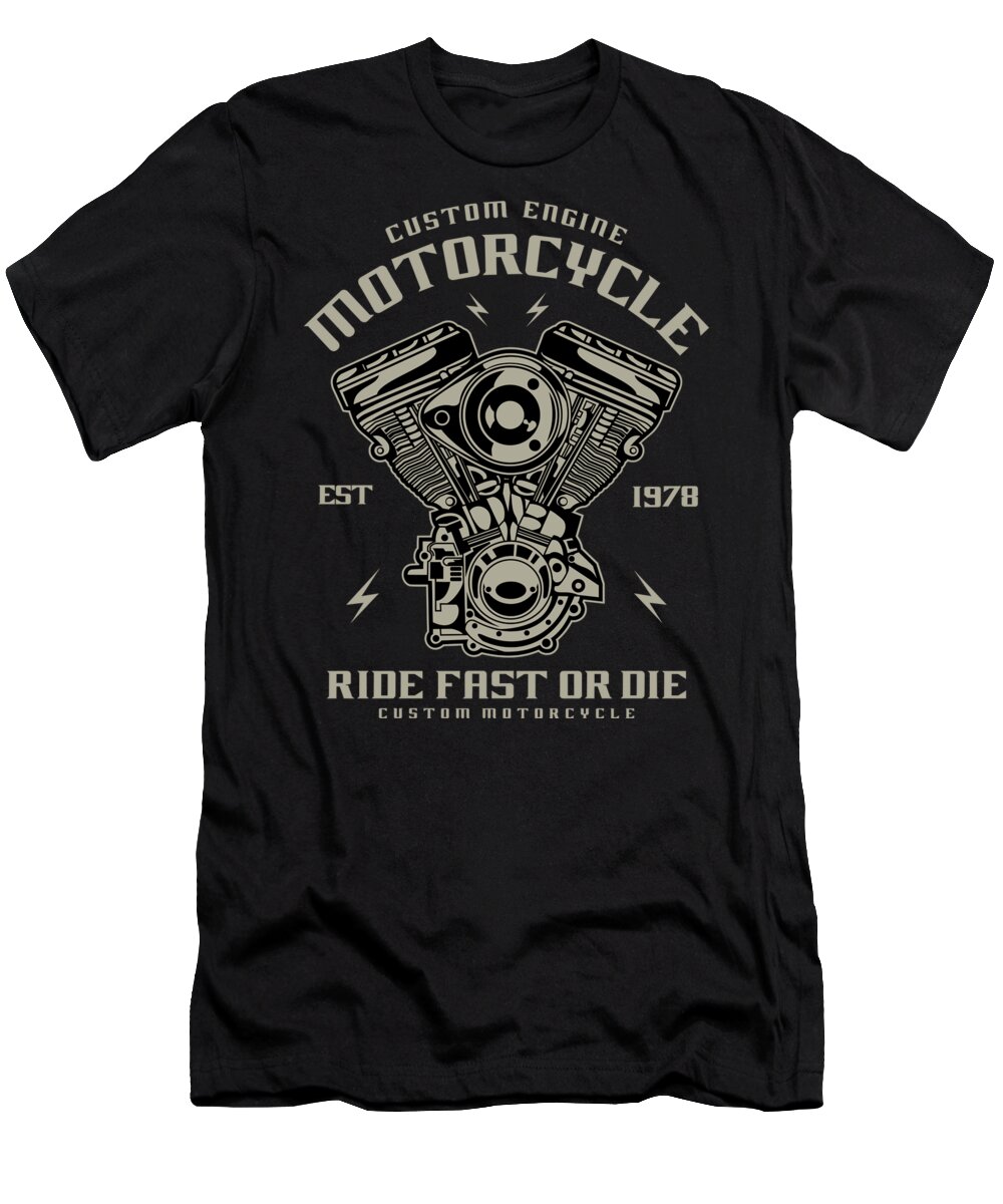 Biker T-Shirt featuring the digital art Custom Engine Motorcycle by Jacob Zelazny