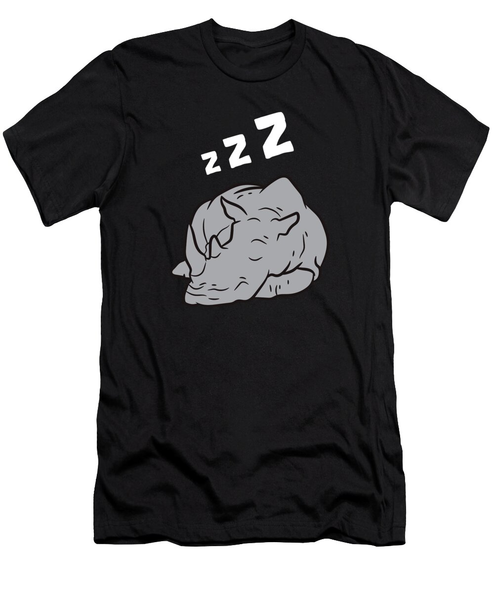 Rhino T-Shirt featuring the digital art Cute Rhinoceros Sleeping Lazy Rhino by EQ Designs