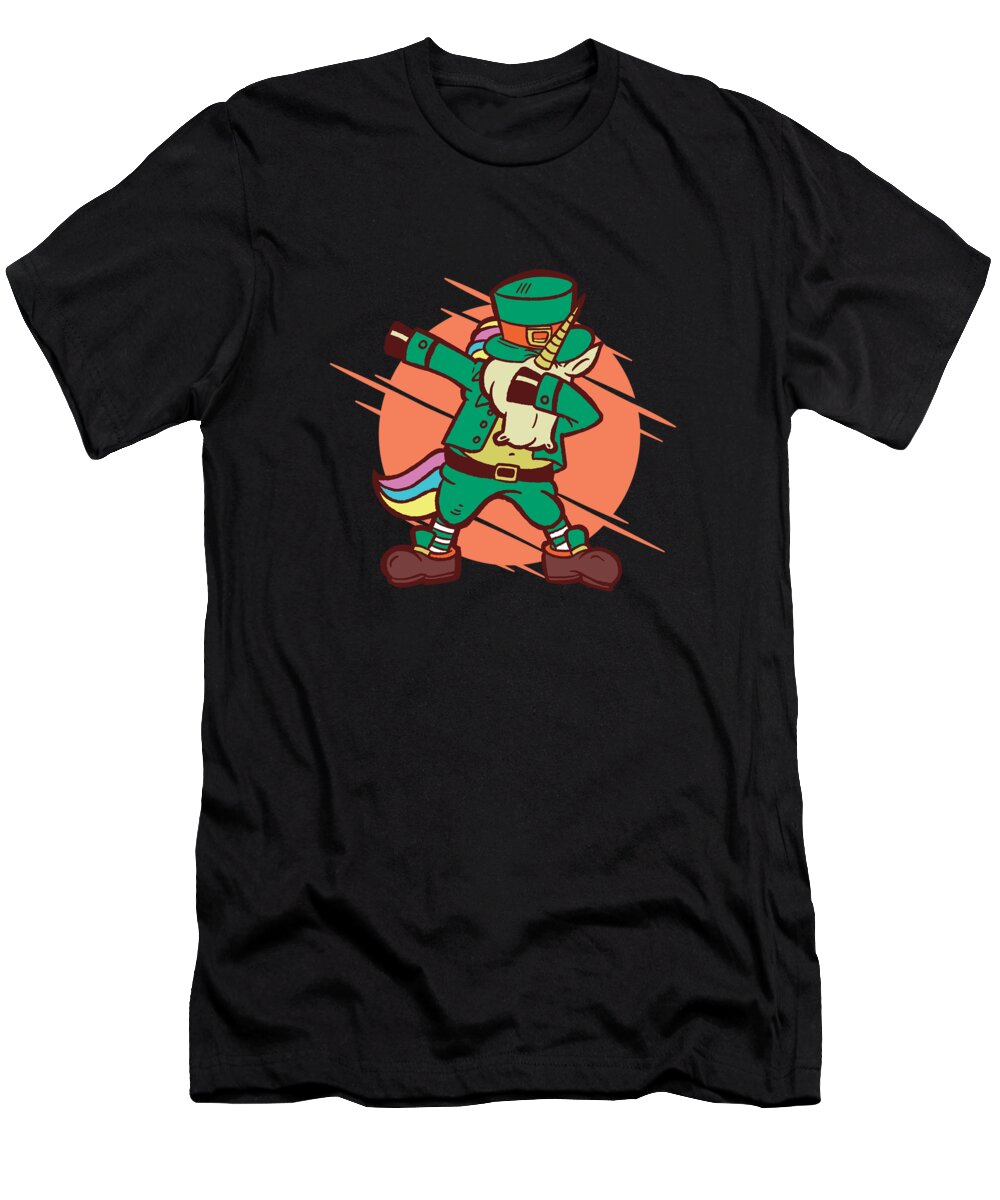 Dabbing Patrick Unicorn T-Shirt featuring the digital art Dabbing St Patrick unicorn with leprechaun suit by Norman W