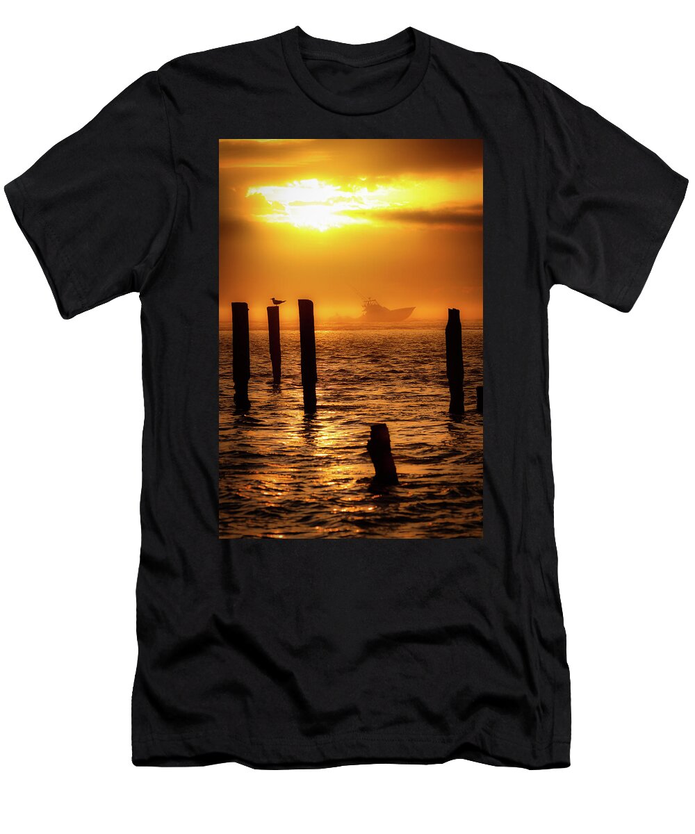 North Carolina T-Shirt featuring the photograph Deep Sea Fishing at Sunrise by Dan Carmichael