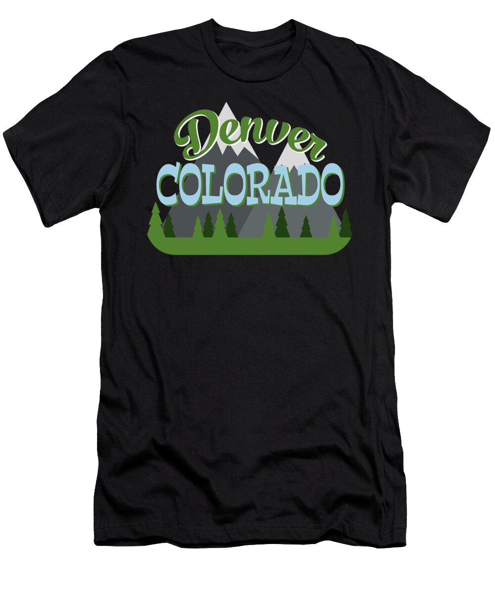 Denver T-Shirt featuring the digital art Denver Colorado Retro Mountains Trees by Flo Karp