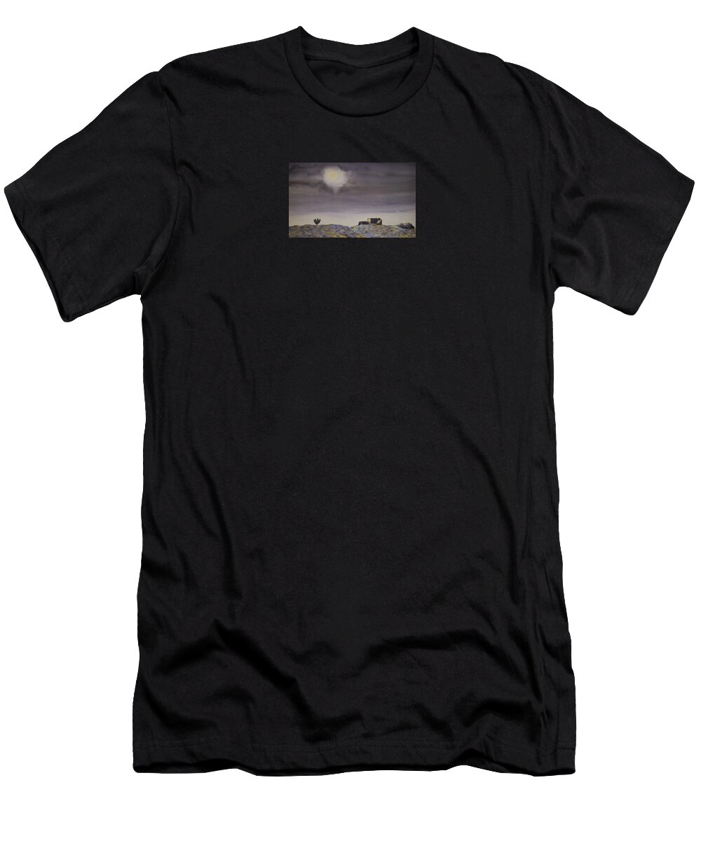 Watercolor T-Shirt featuring the painting Desert Nightscape by John Klobucher