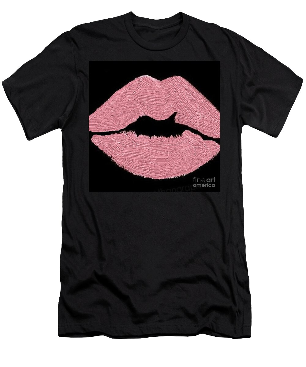 Lipstick T-Shirt featuring the painting Desired kiss by Vesna Antic