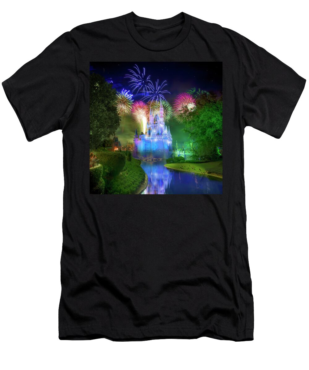 Magic Kingdom T-Shirt featuring the photograph Disney's Fantasy in the Sky Fireworks by Mark Andrew Thomas