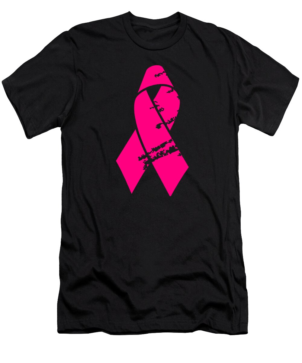 Funny T-Shirt featuring the digital art Distressed Pink Ribbon by Flippin Sweet Gear