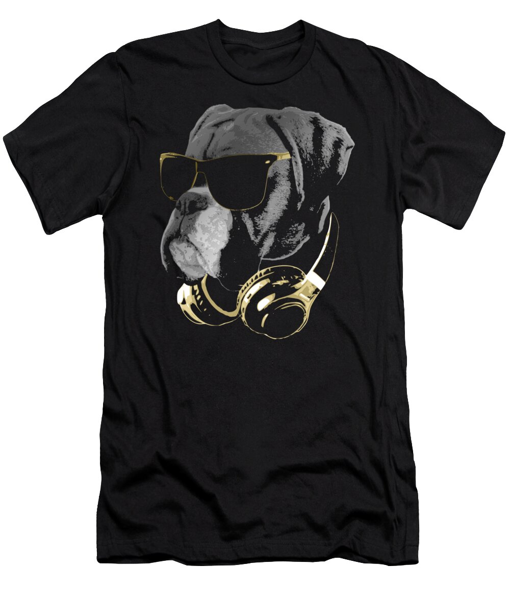 Dj T-Shirt featuring the digital art DJ Boxer Dog Bling by Filip Schpindel