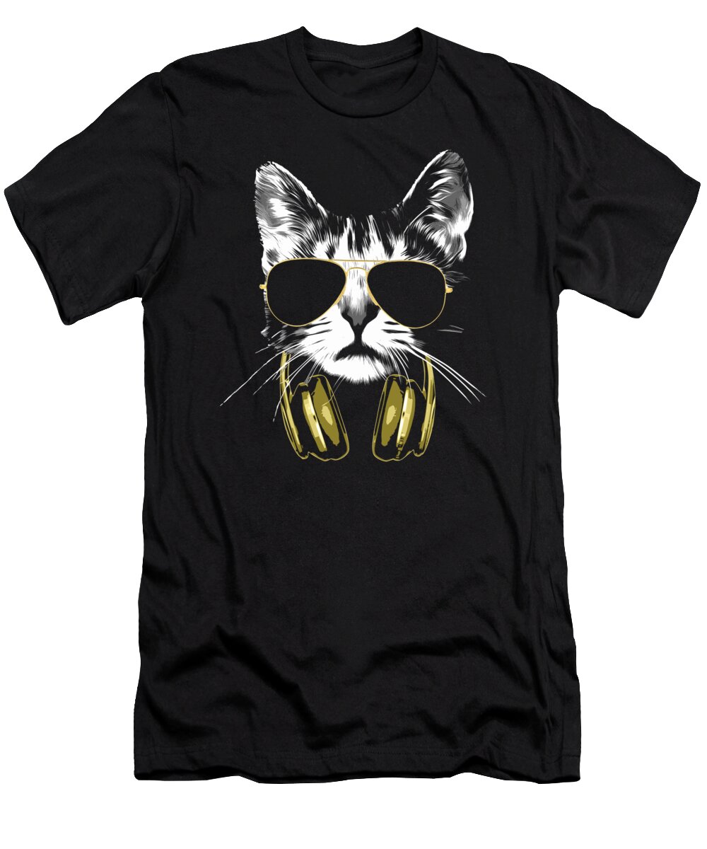 Dj T-Shirt featuring the digital art Dj Cat Bling Bling by Filip Schpindel