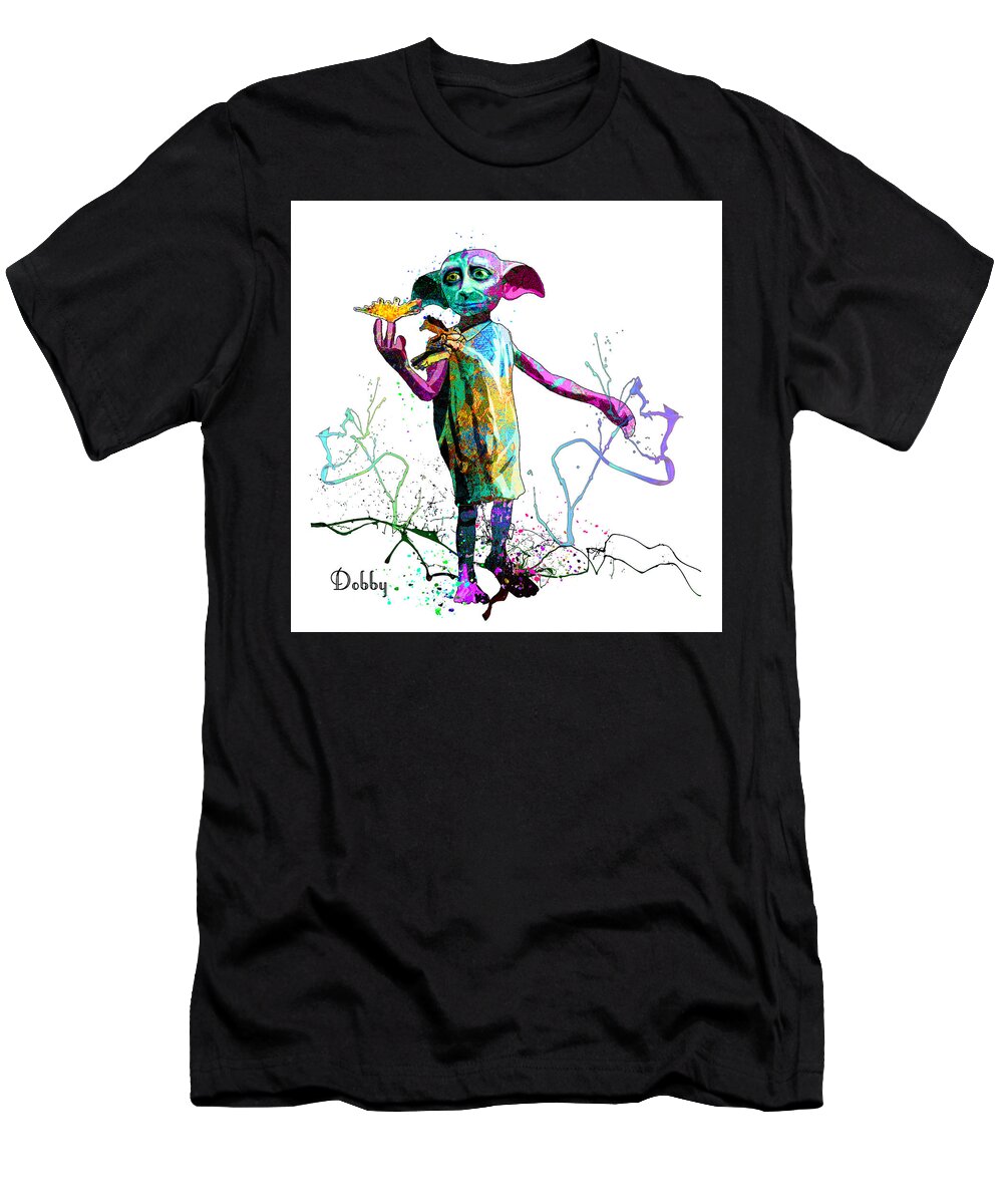 Watercolour T-Shirt featuring the mixed media Dobby by Miki De Goodaboom