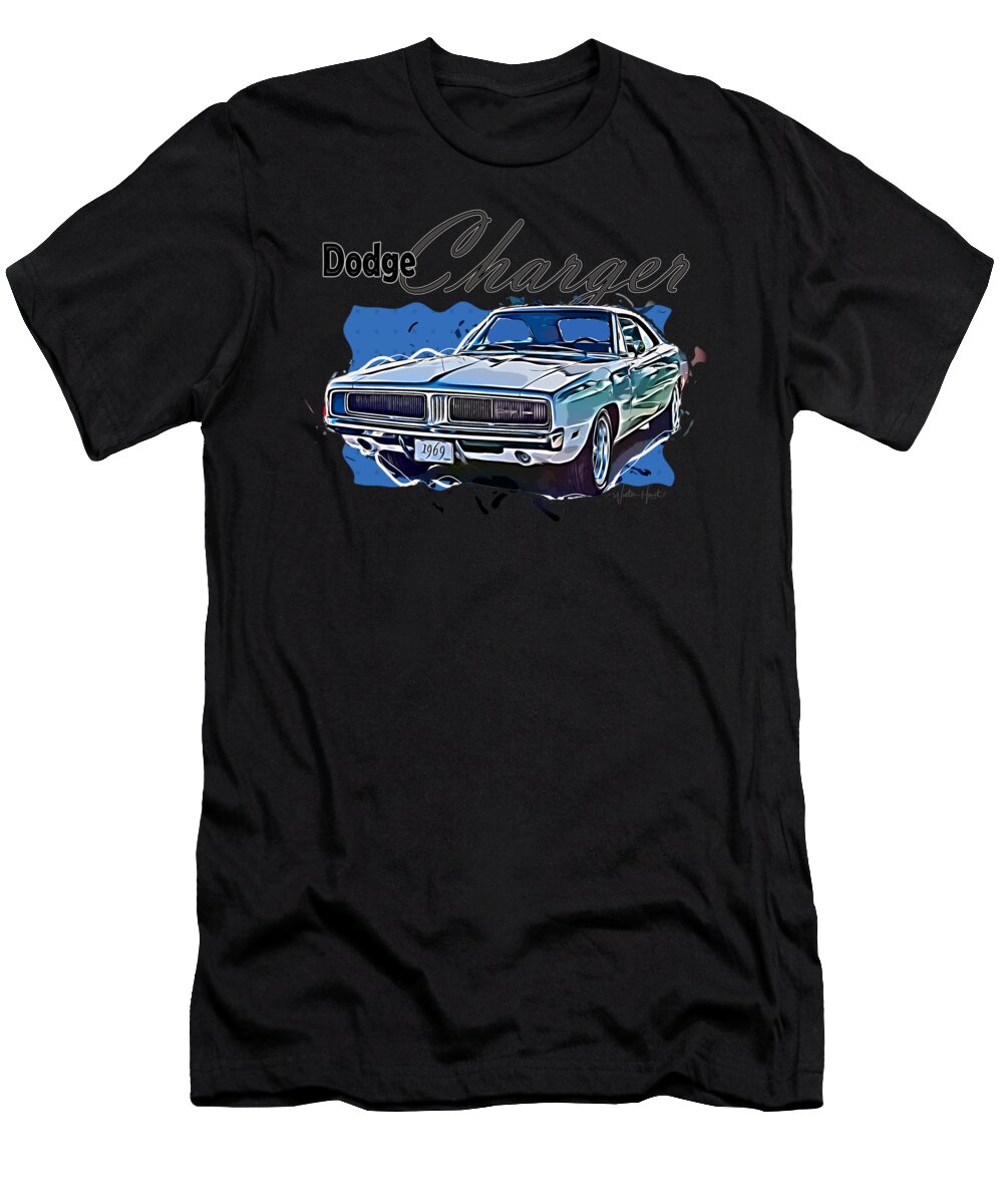 Dodge T-Shirt featuring the digital art Dodge Charger American Muscle Car by Walter Herrit