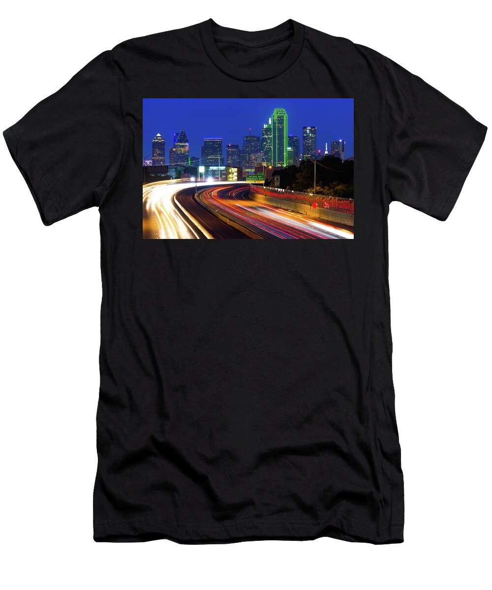 Dallas Skyline T-Shirt featuring the photograph Downtown Dallas Texas City Skyline at Dusk by Gregory Ballos