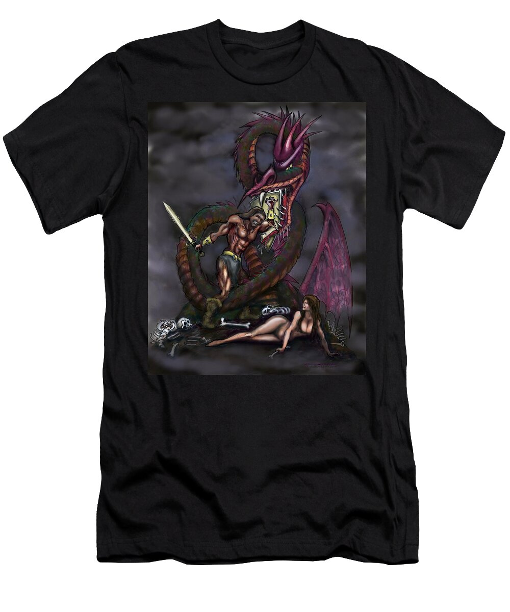 Dragon T-Shirt featuring the painting Dragonslayer by Kevin Middleton