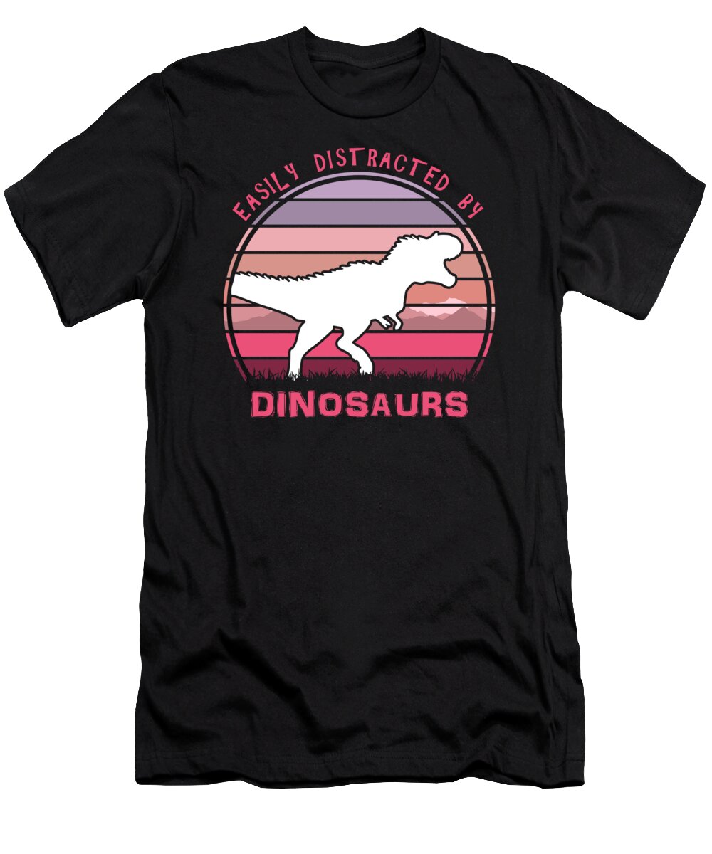 Easily T-Shirt featuring the digital art Easily Distracted By Dinosaurs Pink Sunset by Filip Schpindel