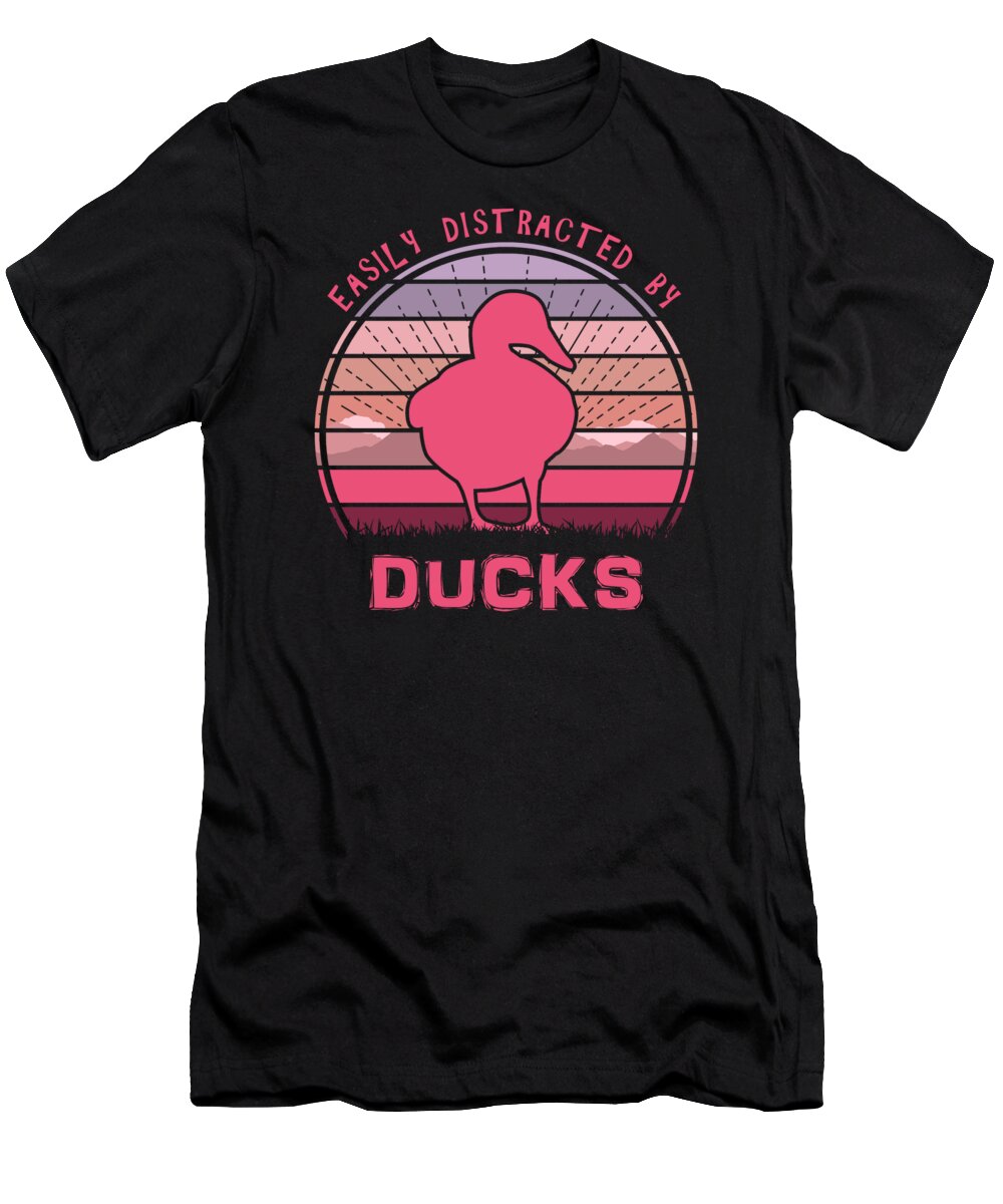Easily T-Shirt featuring the digital art Easily Distracted By Ducks Pink by Filip Schpindel