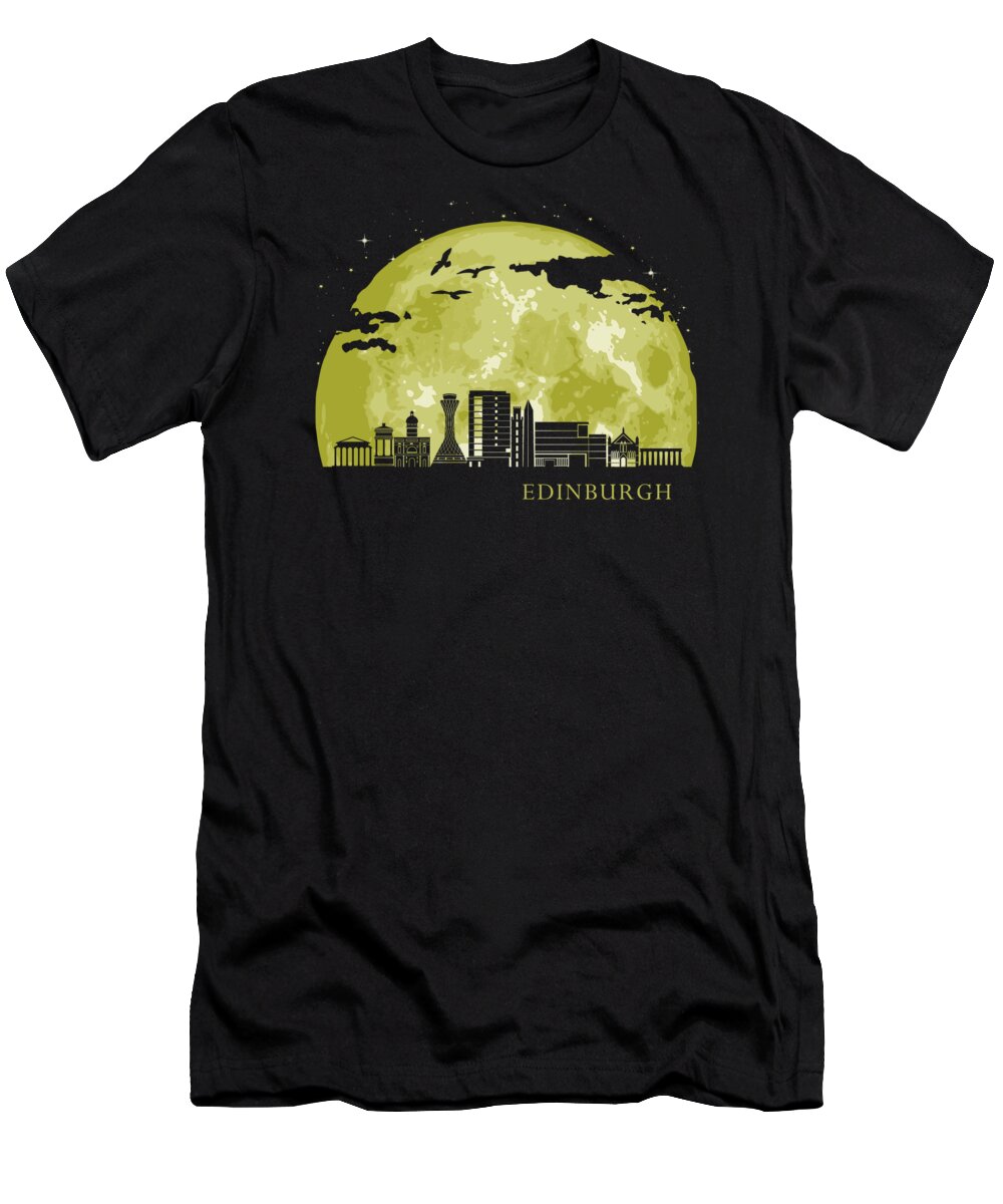 Edinburgh T-Shirt featuring the digital art EDINBURGH Moon Light Night Stars Skyline by Filip Schpindel