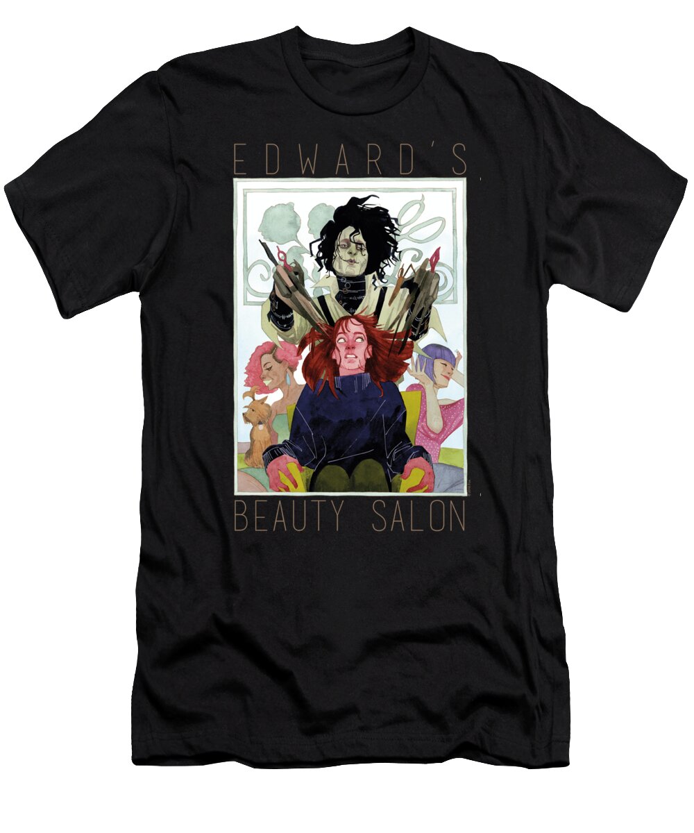 Edward Scissorhands T-Shirt featuring the digital art Edward Scissorhands - Beauty Salon by Hjalmar Gunnarsson