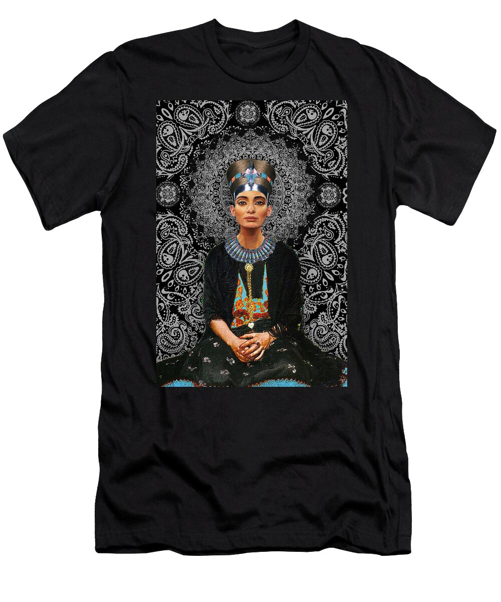 Egyptian T-Shirt featuring the painting Egyptian Queen Nefertiti T-Shirt by Tony Rubino