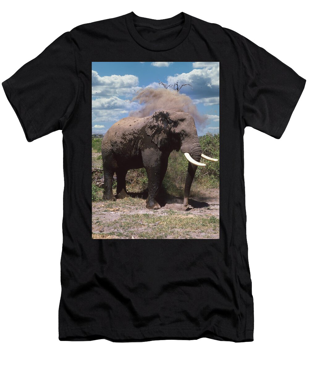 Africa T-Shirt featuring the photograph Elephant Dirt Bath by Russel Considine
