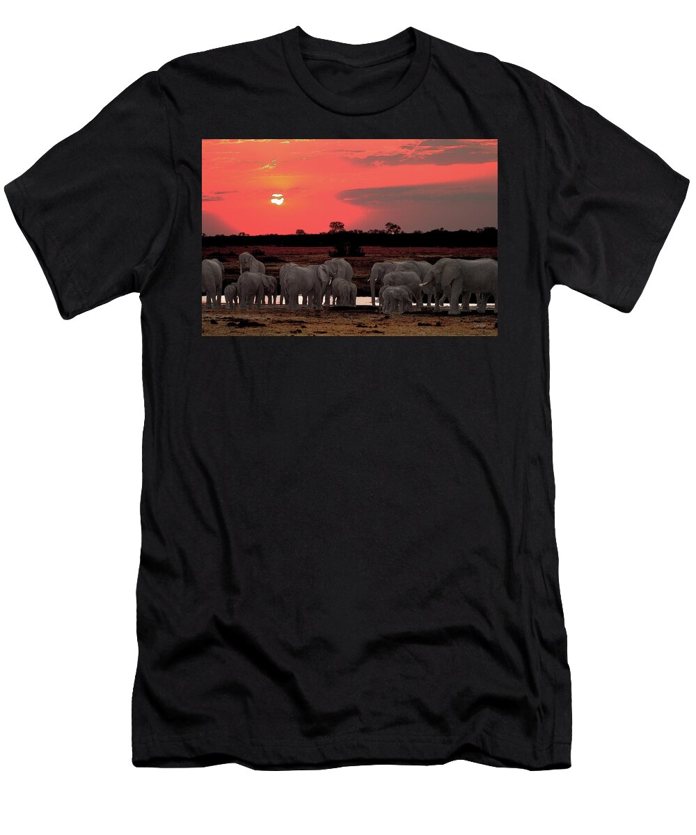African Elephants T-Shirt featuring the digital art ELEPHANTS AT DUSK cps by Larry Linton