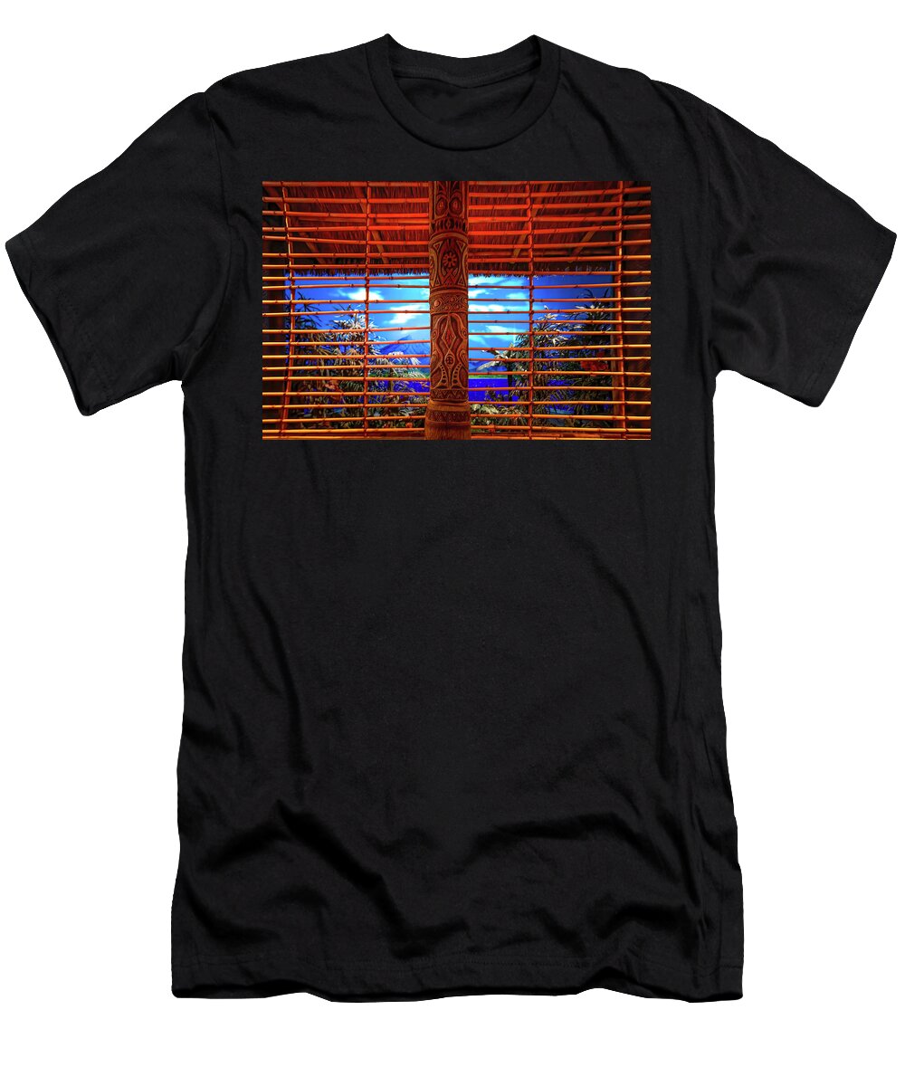 Magic Kingdom T-Shirt featuring the photograph Enchanted Tiki Room Window Diorama by Mark Andrew Thomas