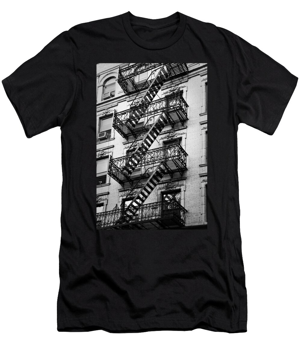New York T-Shirt featuring the photograph Exit, fire escape stairs in New York by Delphimages Photo Creations