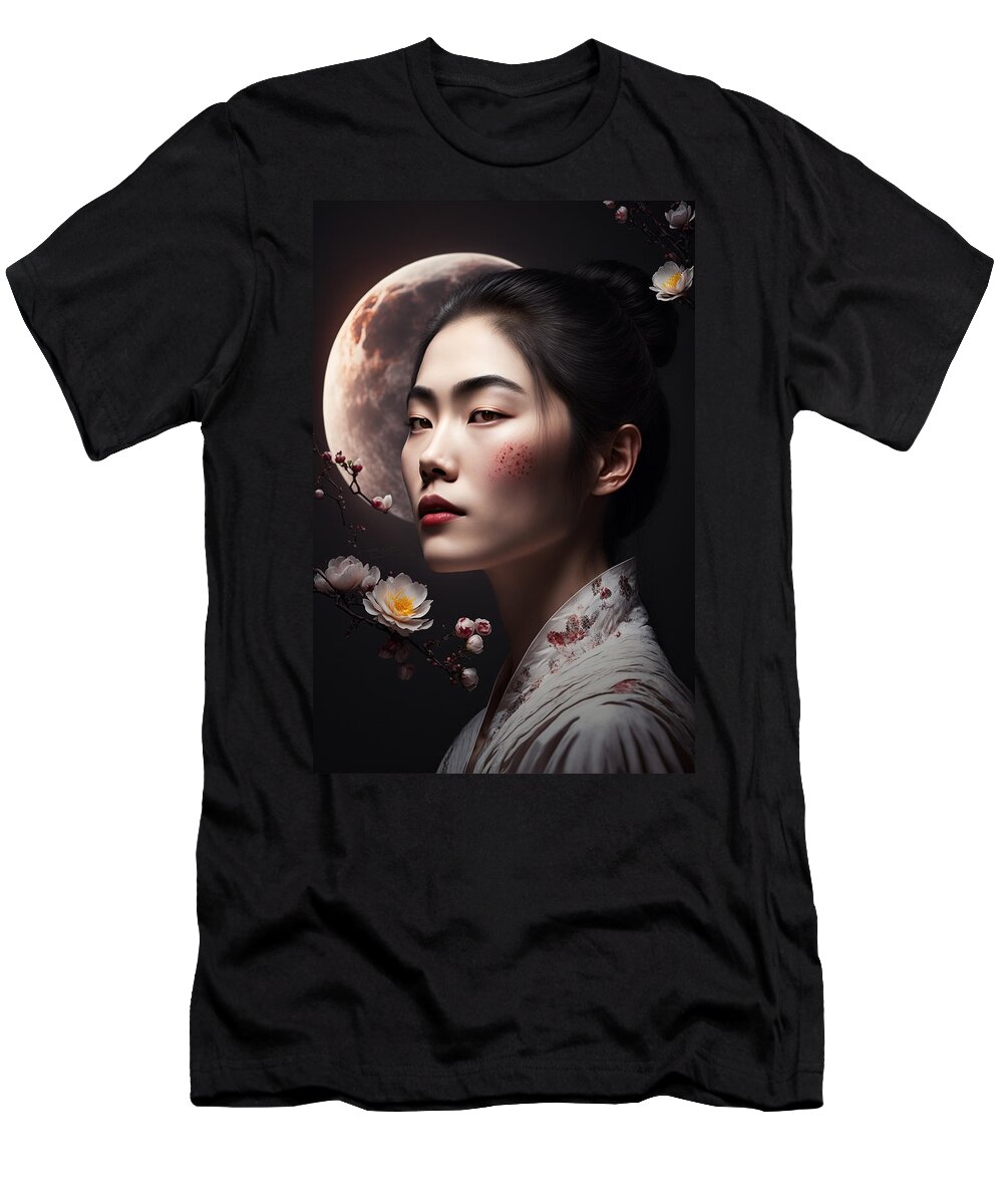Fashion T-Shirt featuring the digital art Fashion model at moonlight by Shehan Wicks
