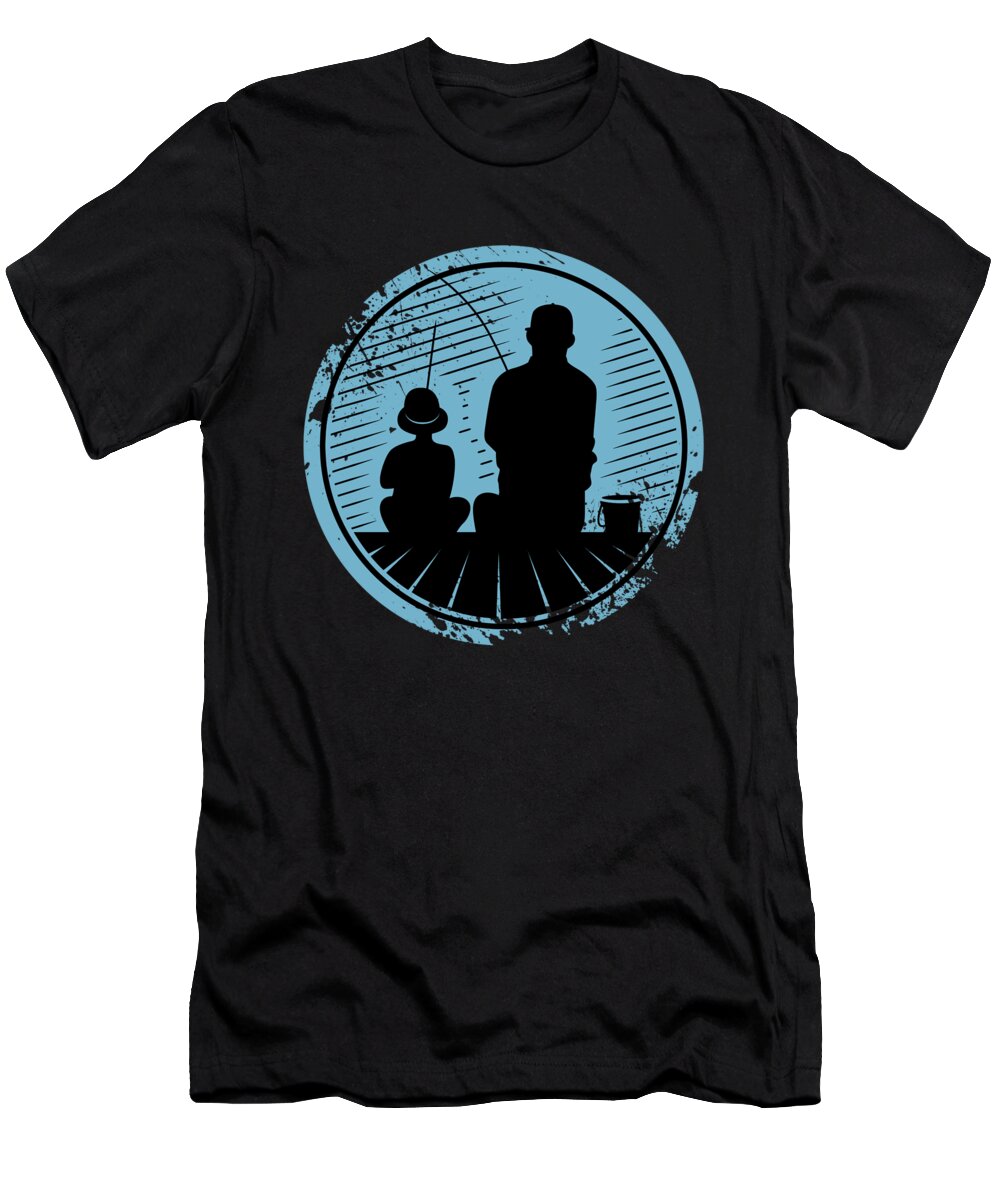 Fathers Day T-Shirt featuring the digital art Father And Son Fishing Cool Awesome Gift by Thomas Larch