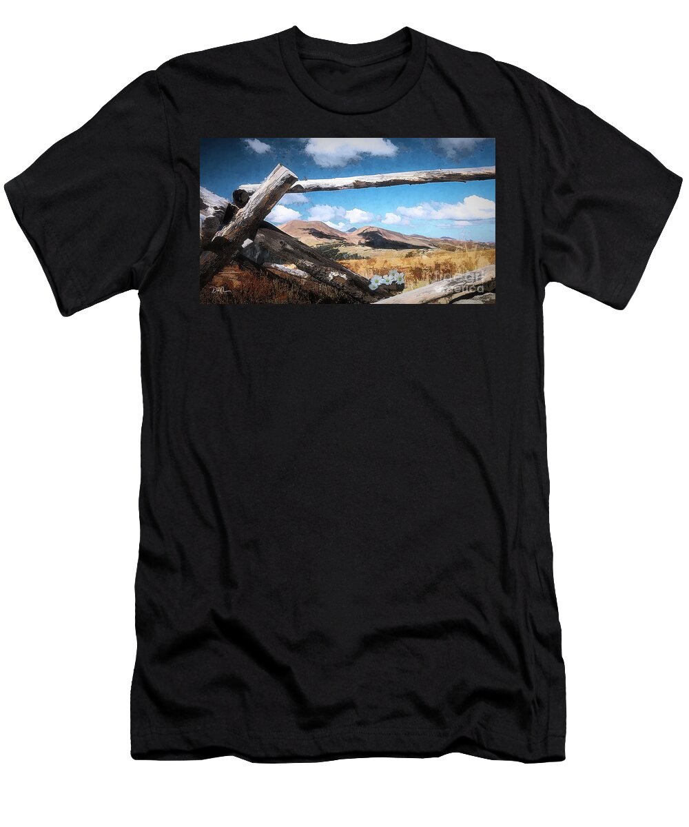 Colorado Mountain T-Shirt featuring the digital art Fence Frame by Deb Nakano