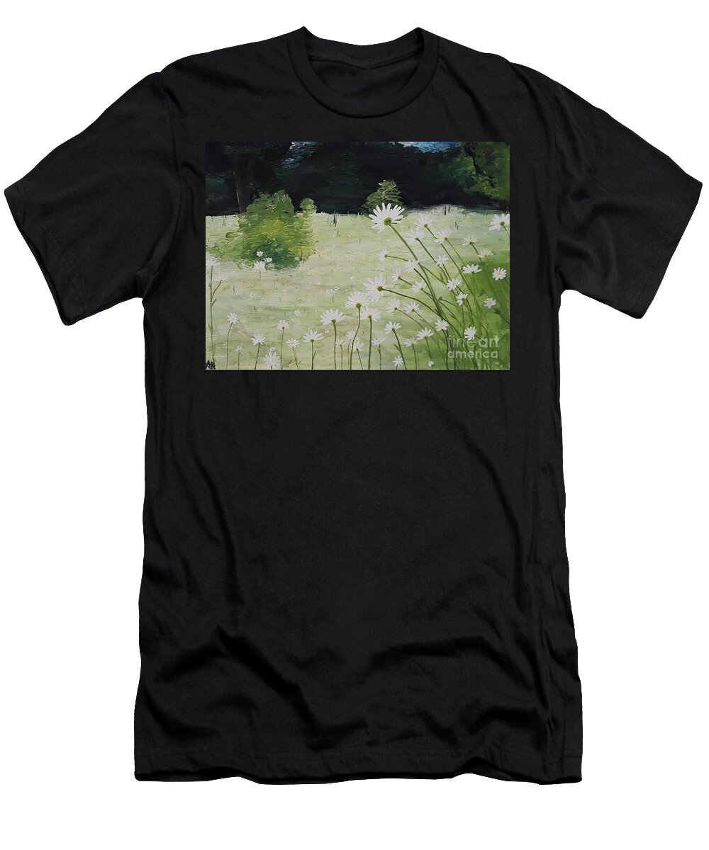 Field T-Shirt featuring the painting Field of Daises by April Reilly