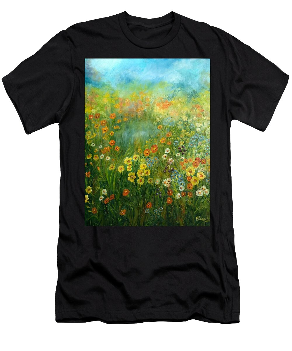 Floral T-Shirt featuring the painting Field of Wildflowers by Barbara Landry
