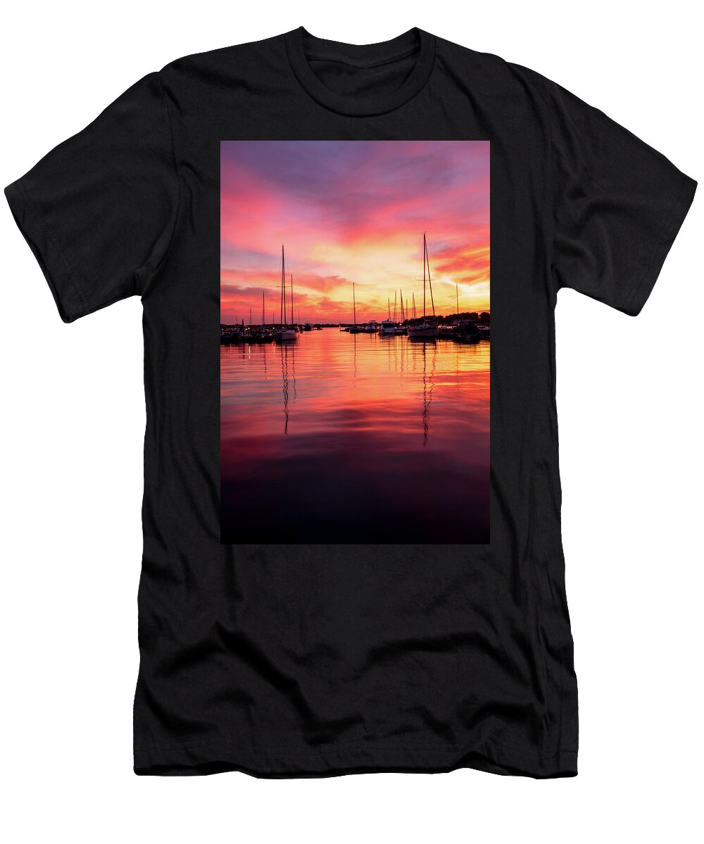 Landscape T-Shirt featuring the photograph Fiery sunset over Lake Norman by Serge Skiba