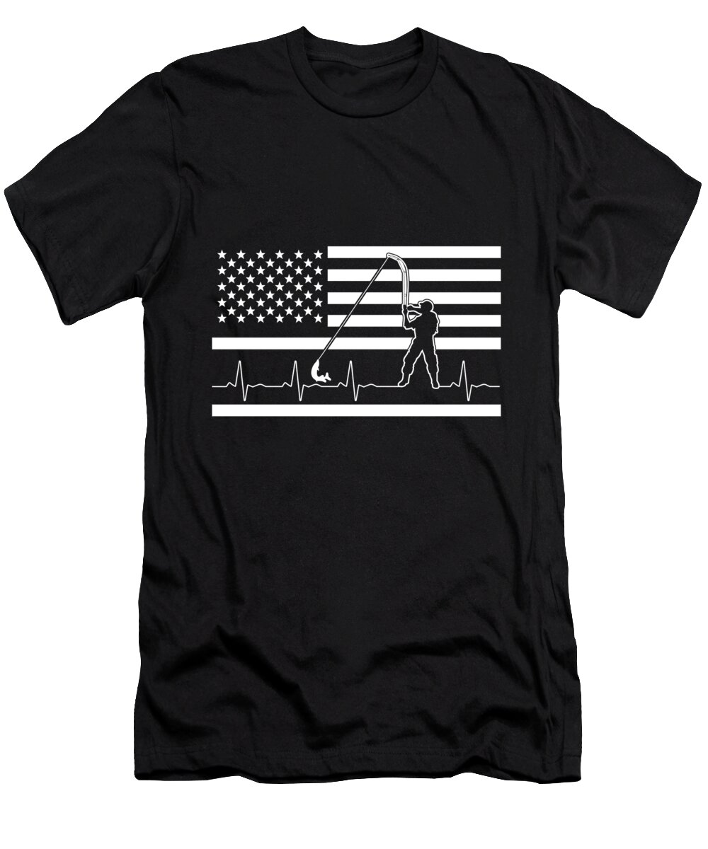 Fishing Lure T-Shirt featuring the digital art Fishing American Flag Fisherman Heartbeat by Jacob Zelazny