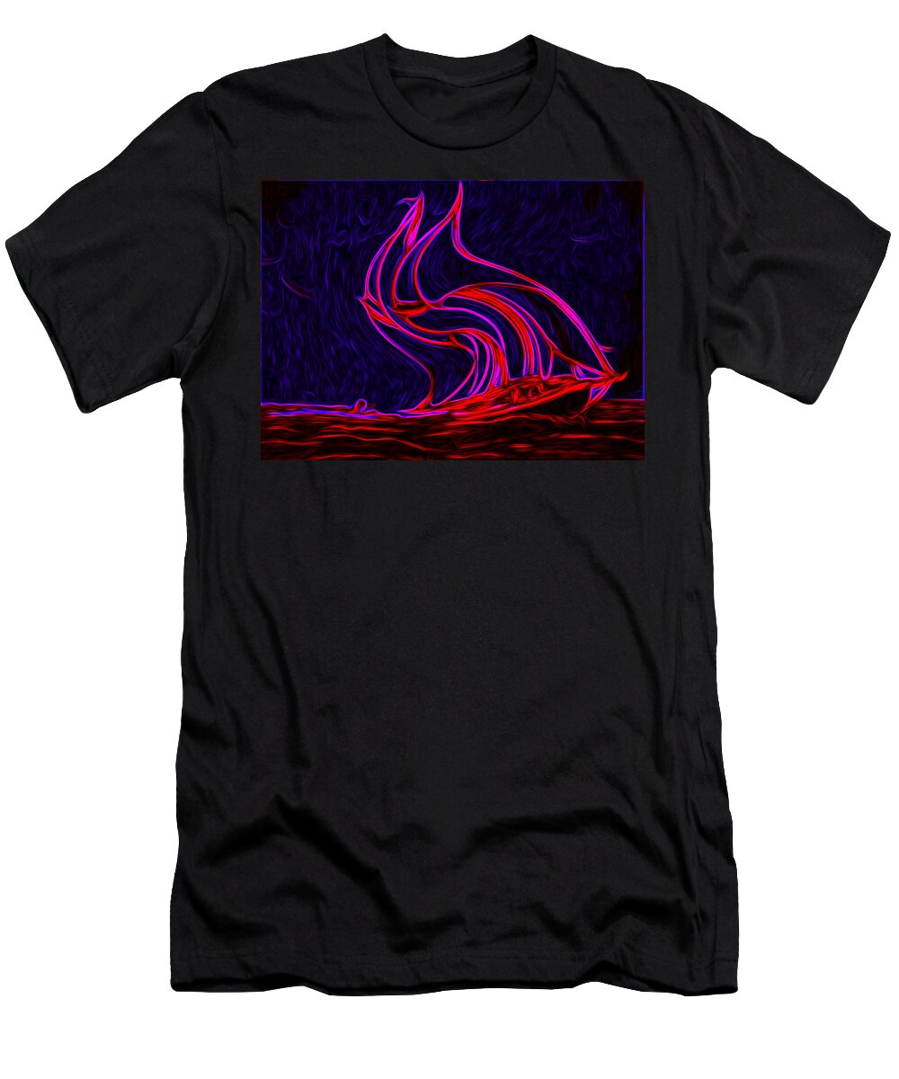 3d Art T-Shirt featuring the digital art Flaming Sail by Ronald Mills