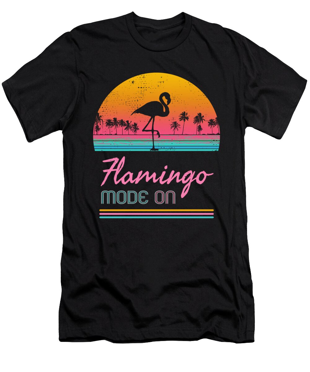 Flamingo 80s Vaporwave Retro Sunset T-Shirt by Dariusz Radecki