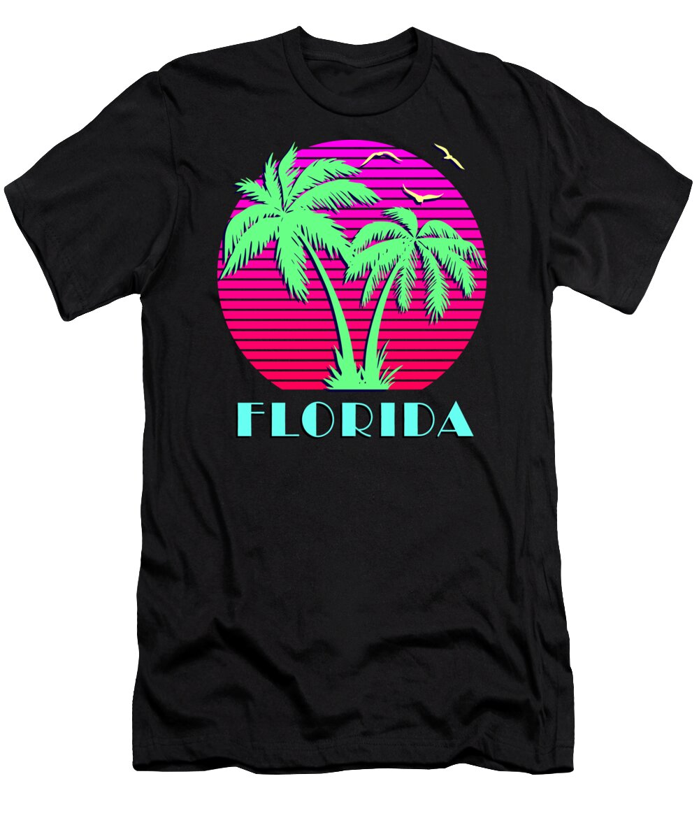 Classic T-Shirt featuring the digital art Florida Retro Palm Trees Sunset by Filip Schpindel