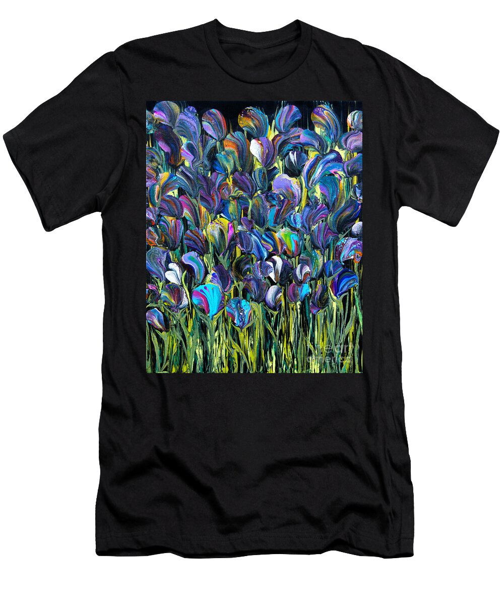 Flowers Abundance Lush Colorful Vibrant Seductive Pretty T-Shirt featuring the painting Flower Fantasy 6187 by Priscilla Batzell Expressionist Art Studio Gallery