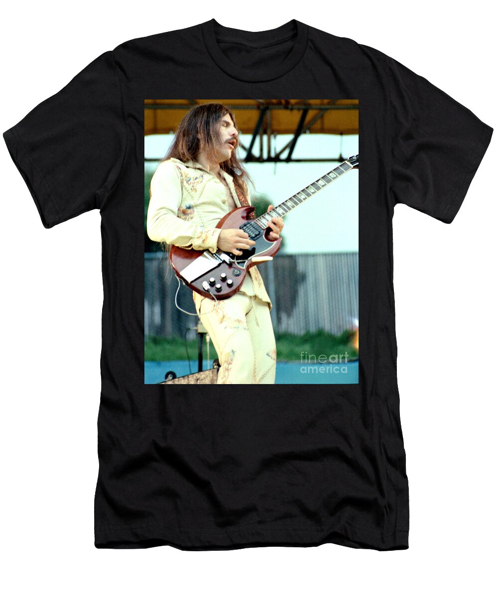 Frank Marino T-Shirt featuring the photograph Frank Marino Mahogany Rush at Day on the Green #3 Monsters of Rock 7-21-79 by Daniel Larsen